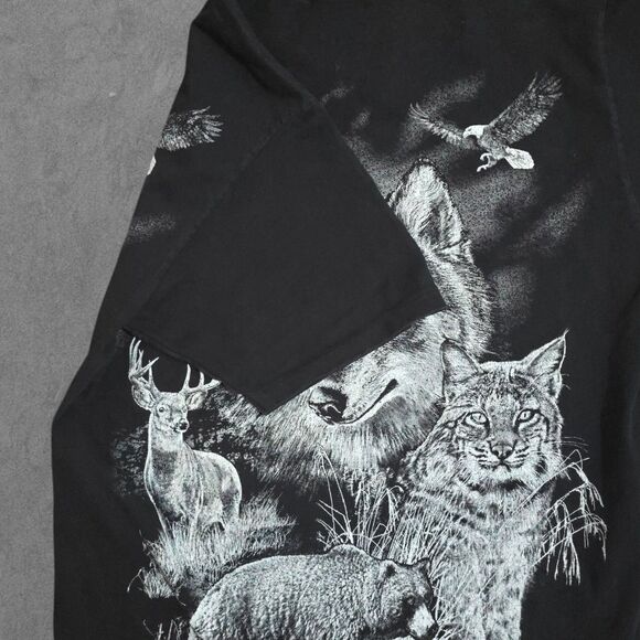 Vintage 90s AOP All Over Print Nature Wilderness Animal Print Single Stitch L - Picture 5 of 8
